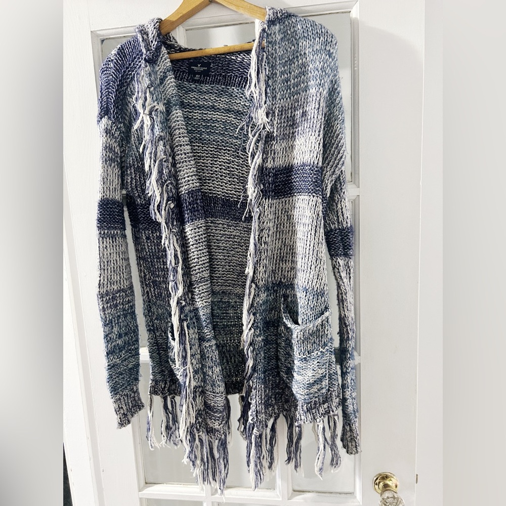 American Eagle Blue Tassel Cardigan Size XS